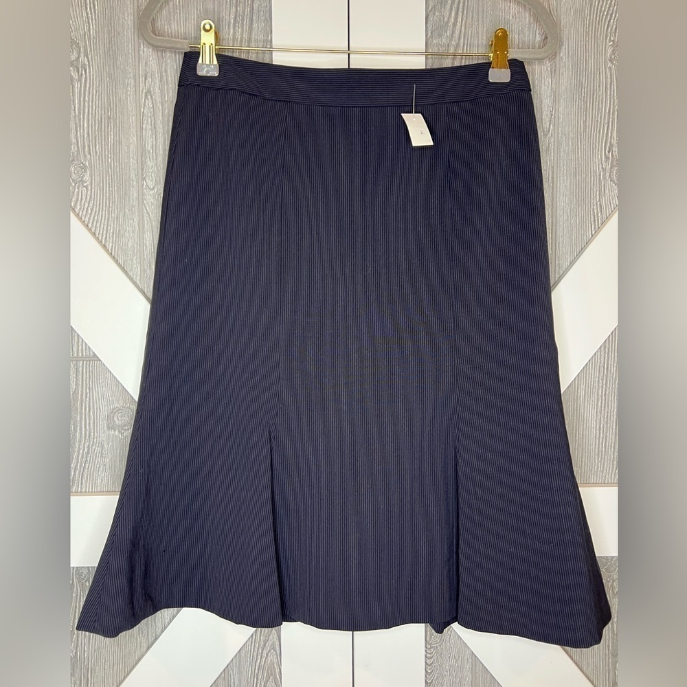B6.15. Banana Republic Pinstripe Flare Trumpet Stretch Wool Skirt Black